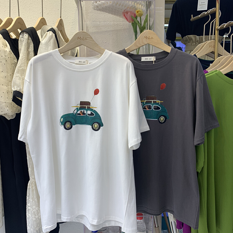 [Xiaoxiaojia] car print personalized short sleeve T-shirt 80592# WTT