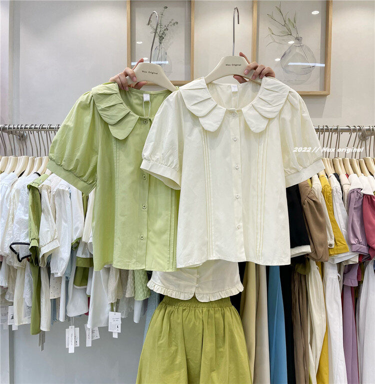 [Max original] wrinkled baby collar single breasted shirt 98226# HBx