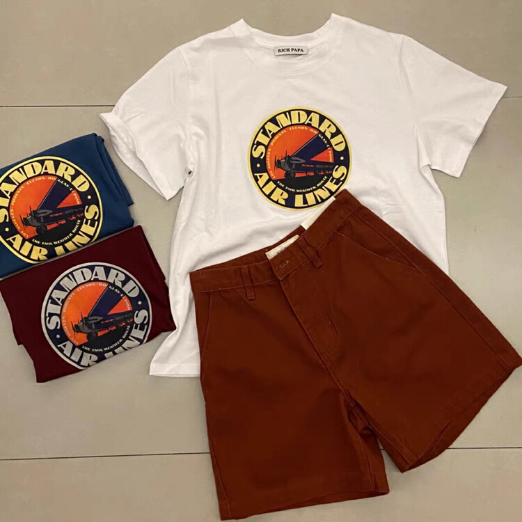 goods in stock! New in early summer! [rich Papa] Vintage Print crew neck loose short sleeve T-shirt 21t228# zxx