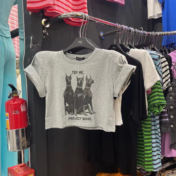 [Yu] personalized printed shoulder pad short sleeved T-shirt 2230# cqw