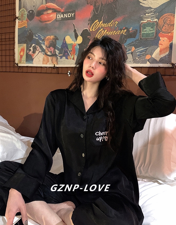 【N】 Silky embroidered long sleeved top + Casual Pants Pajama Set 0832# WTT