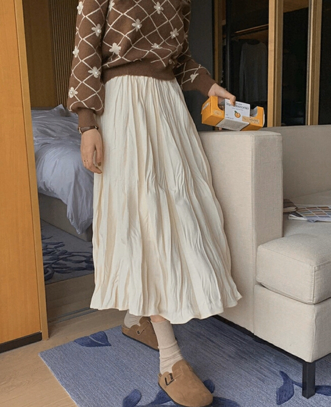 [S.J] gentle medium length pleated draped skirt 2231# LSW