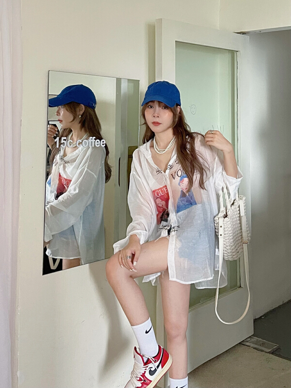 [YJ. Simple] Korean hat printed Tencel sunscreen shirt 3031# ozq
