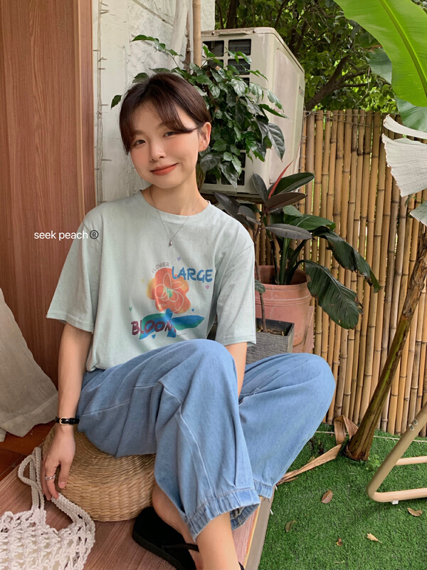 goods in stock! [seek peach] Korean pattern printed short sleeve T-shirt (T-shirt only) 5203# ll