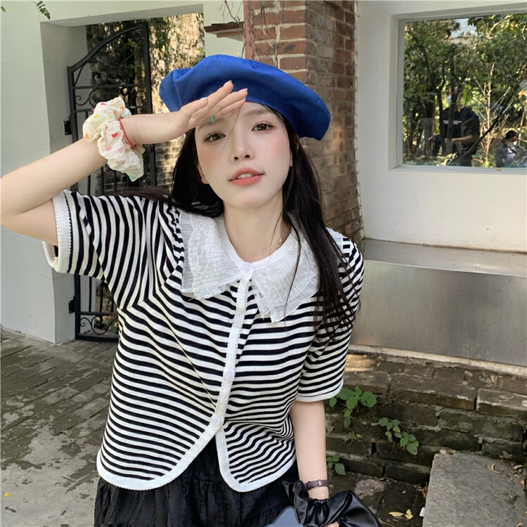 [timely rain] Hanfeng ins design stripe sweater 05557# WPL