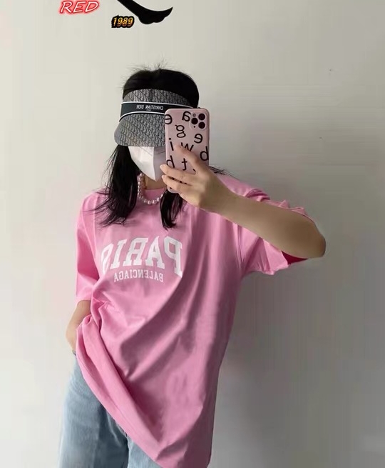 [East room] pink Korean alphabet printed short sleeve T-shirt 1051# WTT