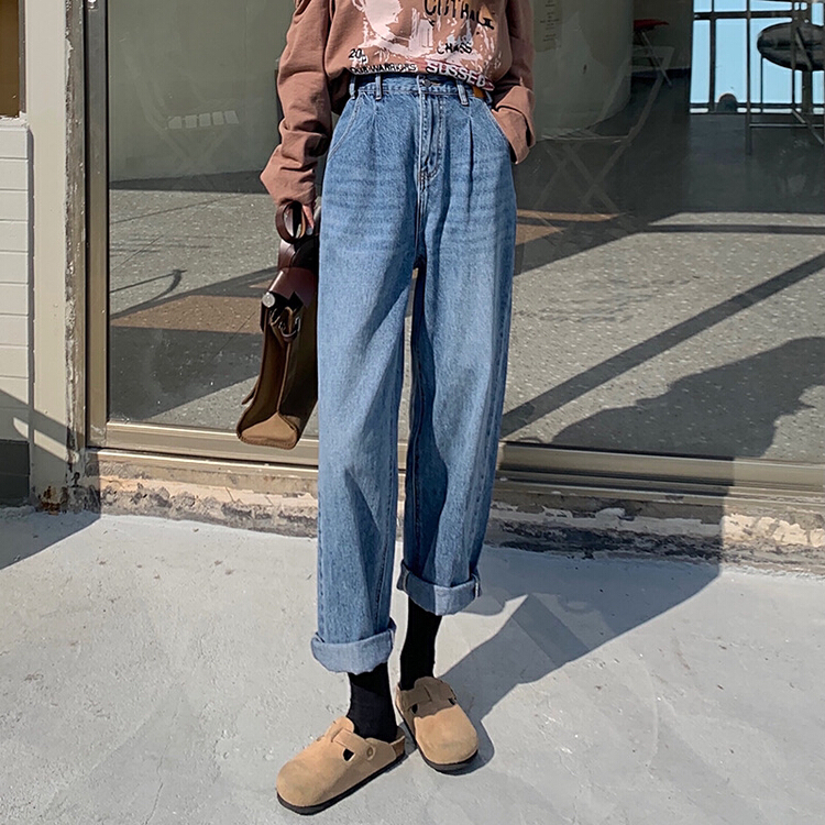 New year in early spring! [timely rain] high waist SLIM STRAIGHT loose jeans 00086# YYW