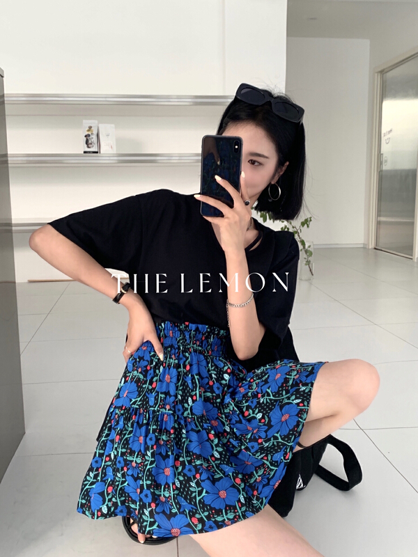 [lemon green tea] Korean version irregular and versatile short sleeve T-shirt 2151# hjy