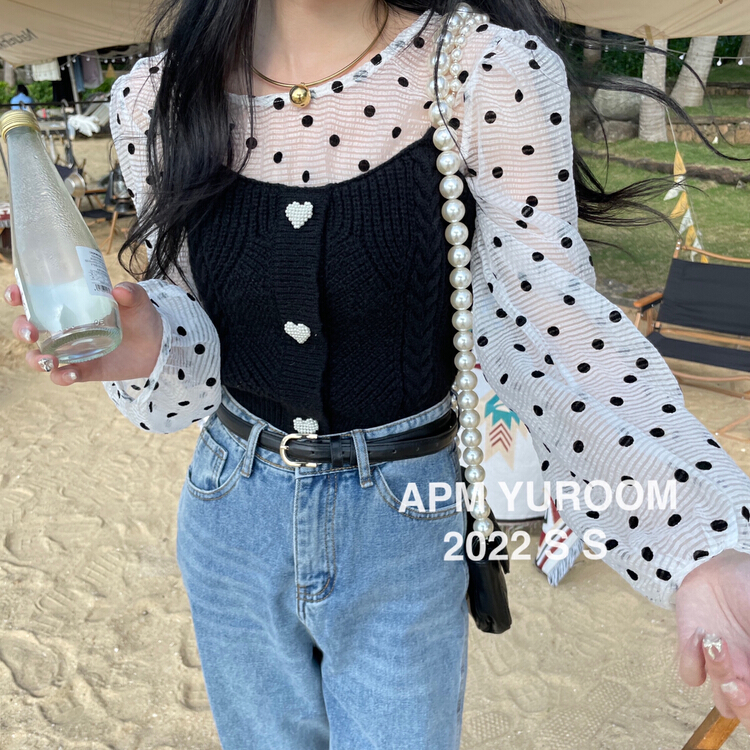 New year in early spring! [APM yuroom] temperament wave dot mesh shirt 22823# LSL