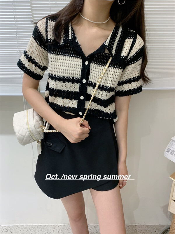 New in early summer! [OCT] Korean version small fresh short sleeved sweater 1560# hjy