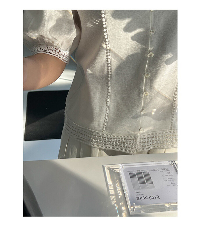 [next station] Korean V-neck bubble sleeve short shirt 22232# zjy
