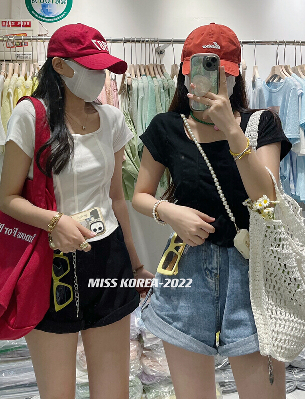 [Miss Korea] Spice Girl versatile fashion waist closing short sleeve T-shirt 6653# HBx