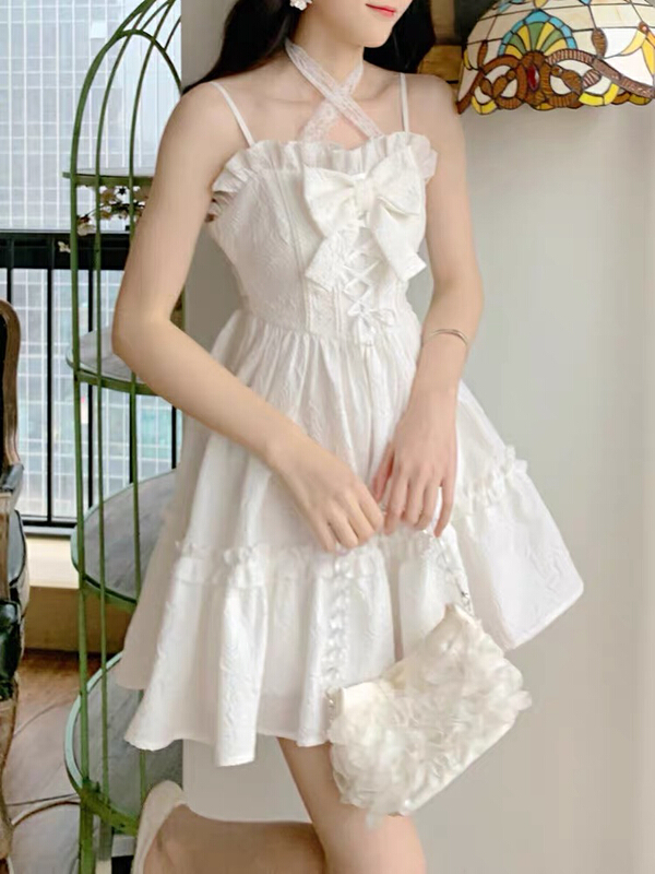 [Yingying new clothes] age reducing bowknot suspender French waist closing dress 6987# Cl