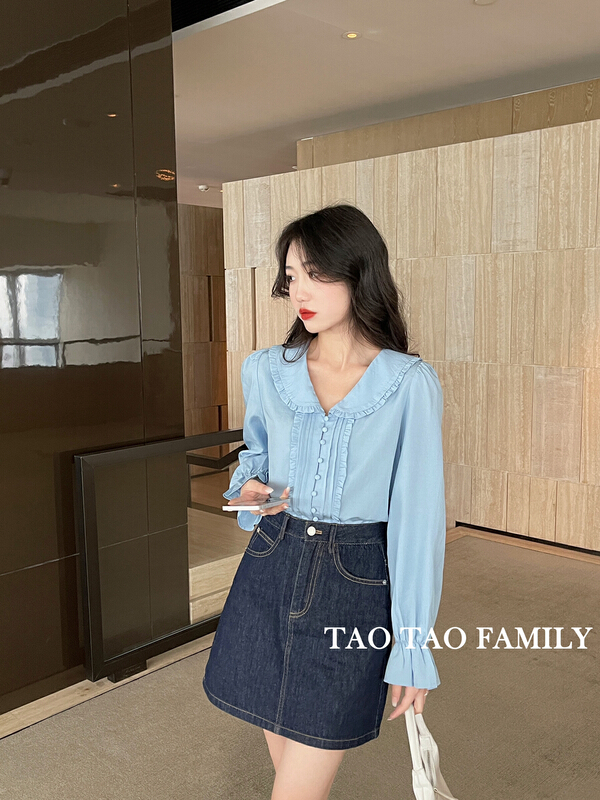 New year in early spring! [Taotao family] simple solid color versatile half length denim skirt 3392# lwy