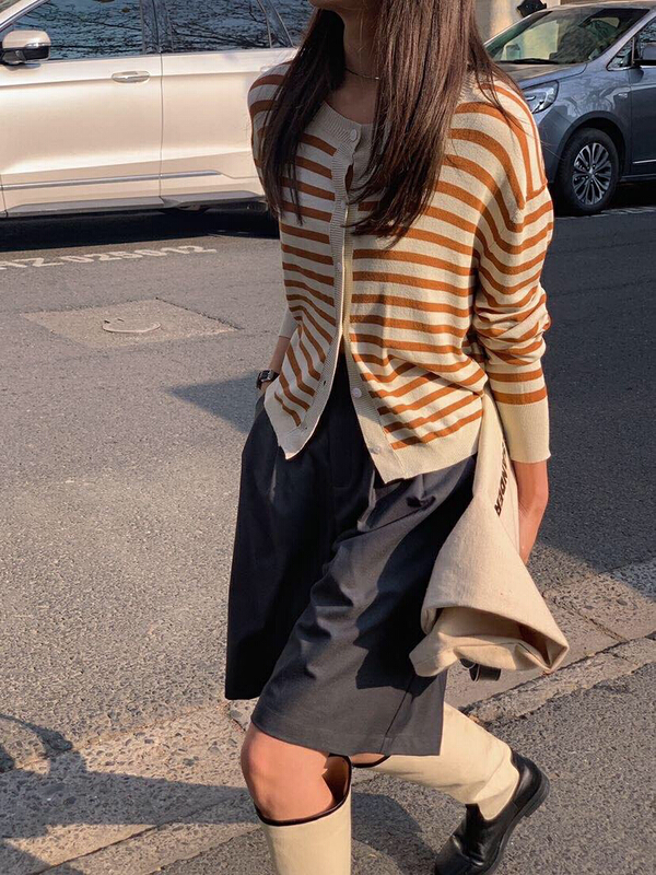 New year in early spring! [soul] Korean round neck stripe casual knitted cardigan bx16071211xm# CLS