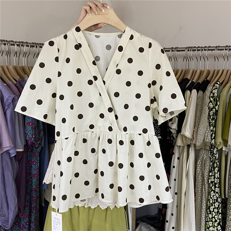 [seek peach] wave point V-neck fashion shirt 5282# ll