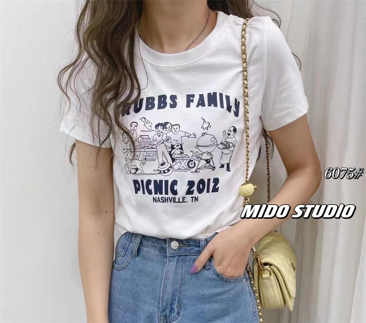 Run volume explosion! [Mido] Korean print short sleeve T-shirt 6075# LSL