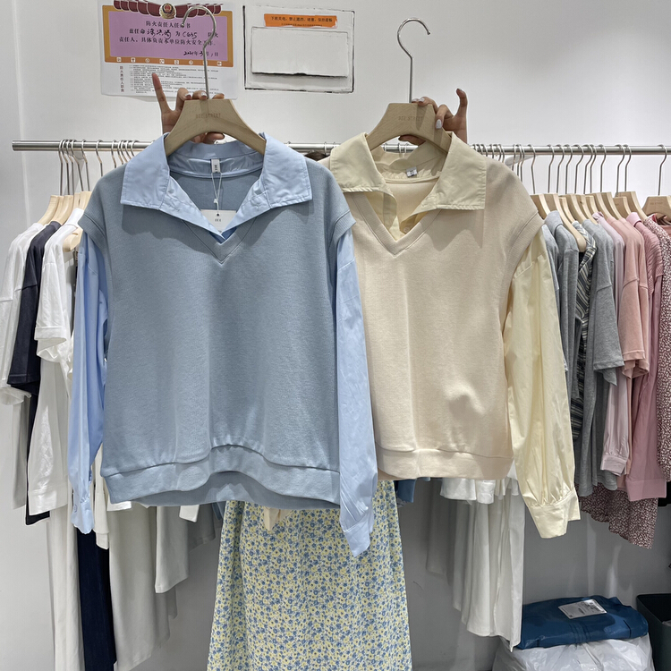 New year in early spring! [bee Street] fake two loose fitting sweaters 9020 fake two sweaters # lwy