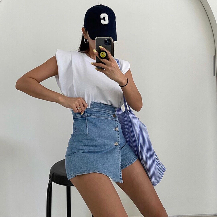 [four seasons] high waist irregular design denim shorts 6039# LSL