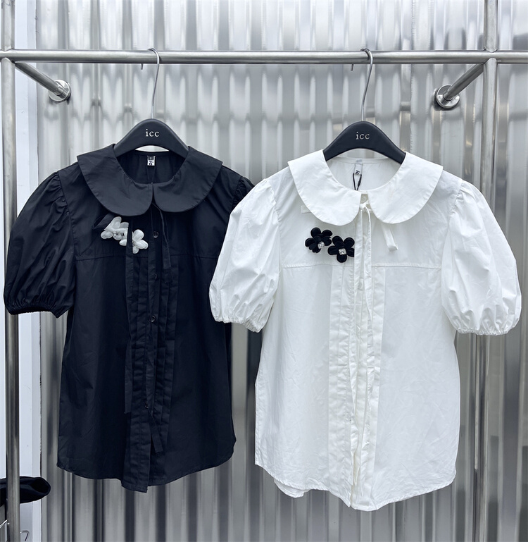 New in early summer! [ICC] baby collar lace up button down shirt 6579-1# WTT