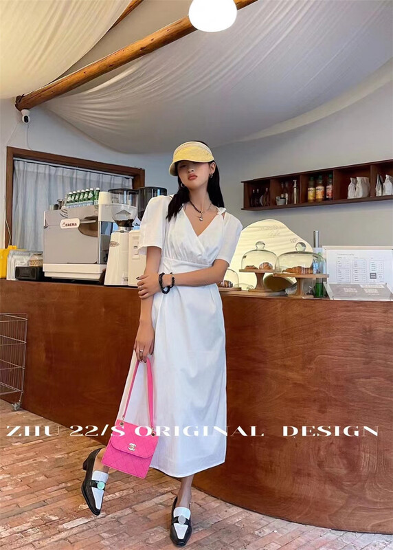 [Zhu] French style V-neck clean dress 22321# LSW