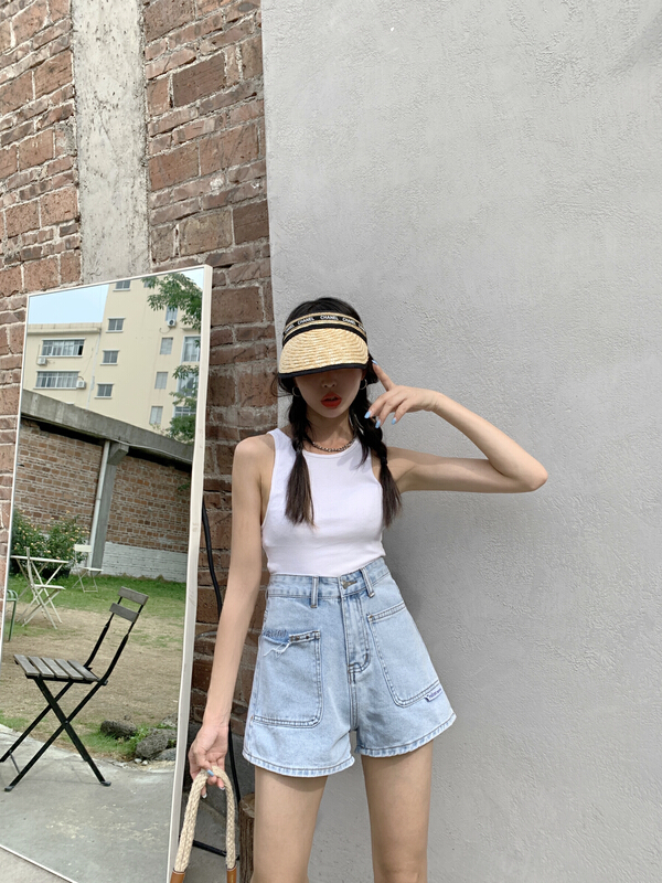 [M +] light color high waist versatile denim shorts m2001# CLS