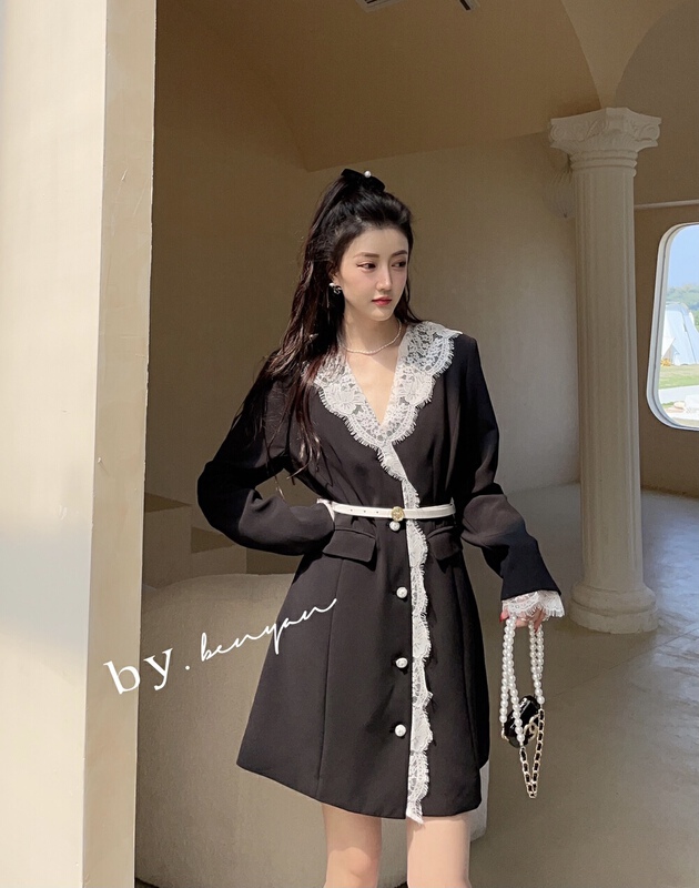 goods in stock! New year in early spring! [benyan] lace stitched breasted dress 9883# zxx