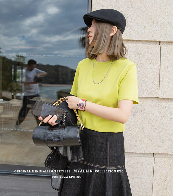 New year in early spring! [myallin] Korean versatile lockstitch clear color short sleeve T-shirt 8019# ozq