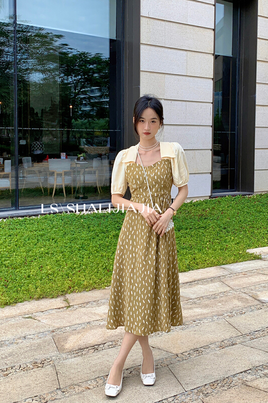 【 LS 】 temperament fake two piece design bubble sleeve dress 5998# WPL