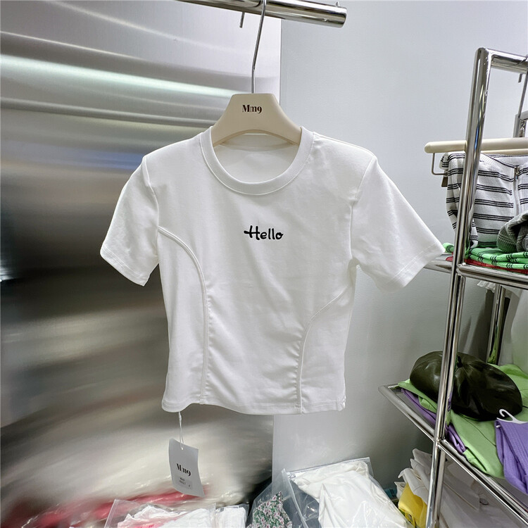 [mm9] letter print slim fit short sleeve T-shirt 6027# XYJ