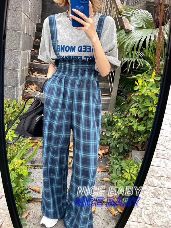 [nice baby] casual High Waist Wide Leg Plaid suspender ys2-8828# WTT