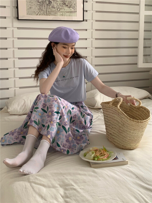goods in stock! New in early summer! [A-One] Korean casual letter printed short sleeve T-shirt (excluding skirt) 5526# hjy