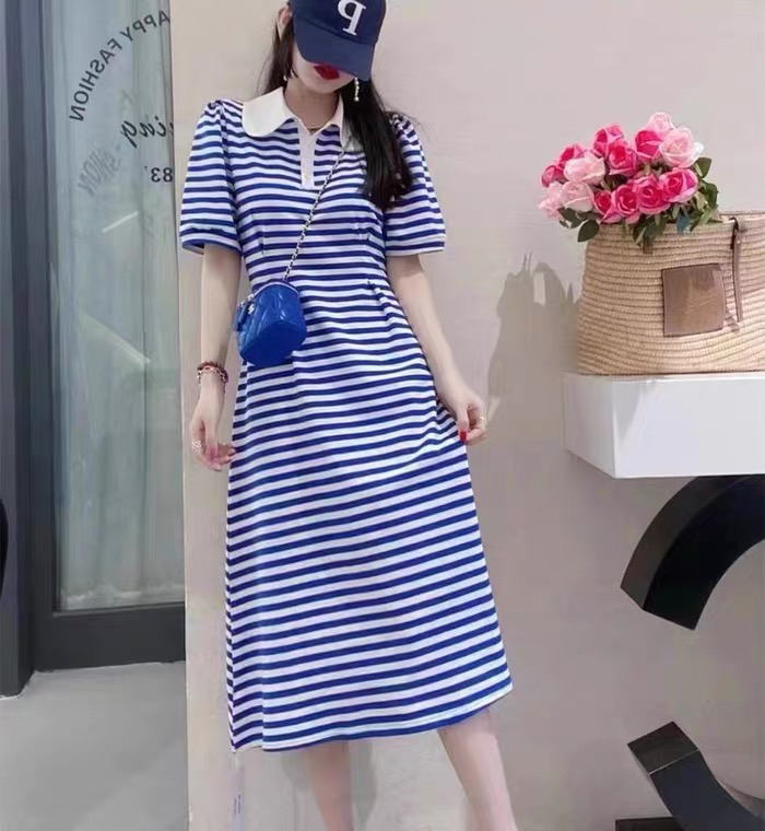 [L.L studio] Korean striped bubble sleeve waist closing dress 7614# PCZ