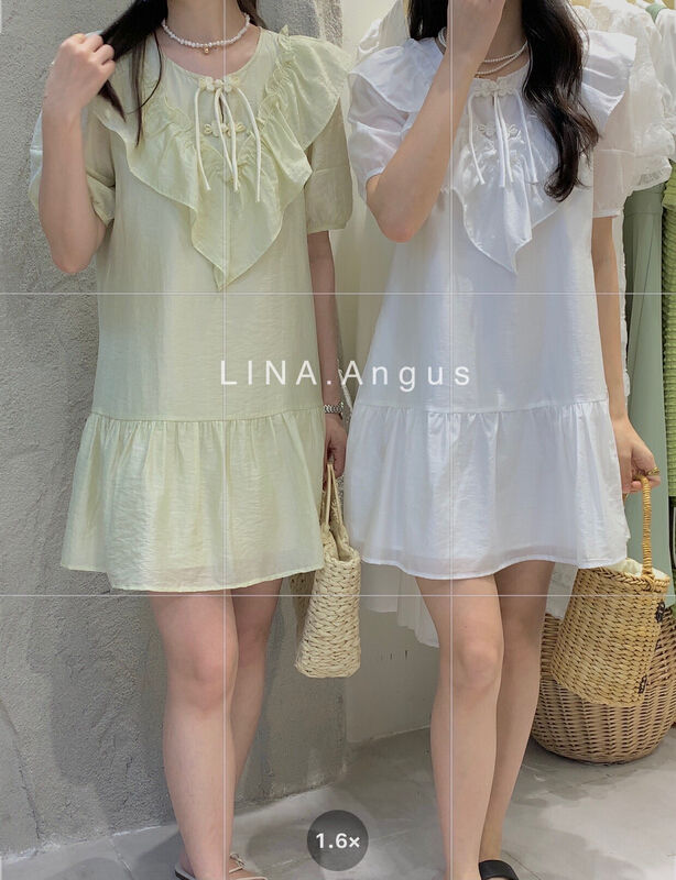 [Lina] French ruffled bubble sleeve dress 0139# hjy