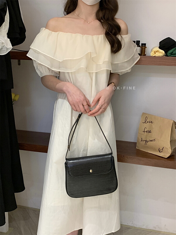 [OK fine] straight shoulder lace up waist slim dress 5052# zjy