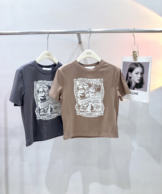 [sun] round neck American retro short sleeve T-shirt t6035# lwy