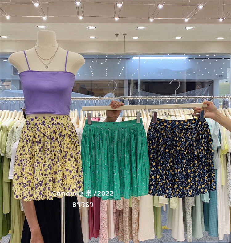 [candy] Korean floral pleated sweet skirt ys1-7387# zjy