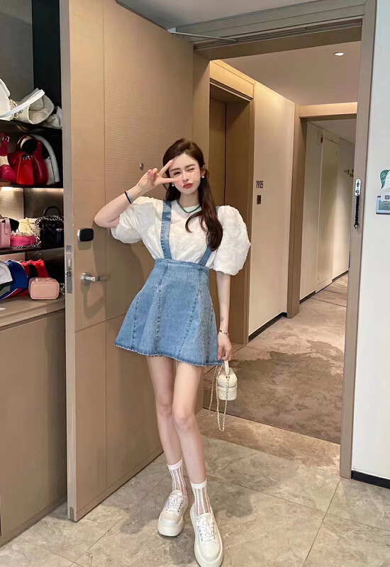 goods in stock! New in early summer! [MI] Korean aging denim suspender skirt (only suspender skirt) 8966# PCZ