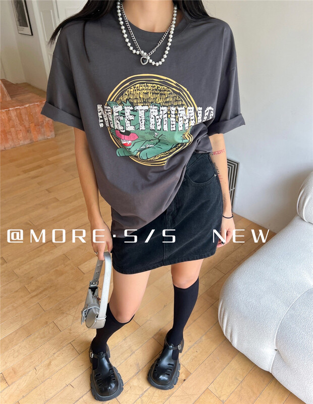 [more] crocodile alphabet printed short sleeve T-shirt (T-shirt only) 88129# ozq