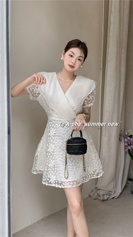 [A-One] temperament small woman Crocheted V-neck dress 22156# hjy
