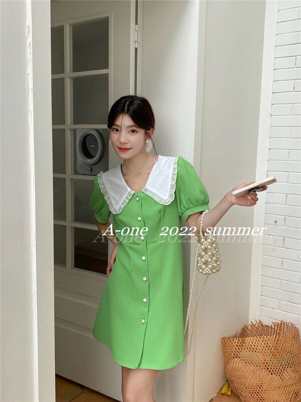 New in early summer! [A-One] Korean style large lapel single breasted dress 22102# hjy