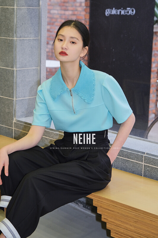New year in early spring! [neihe] knitted collar stitched zipper short sleeve T-shirt 11205# zxx