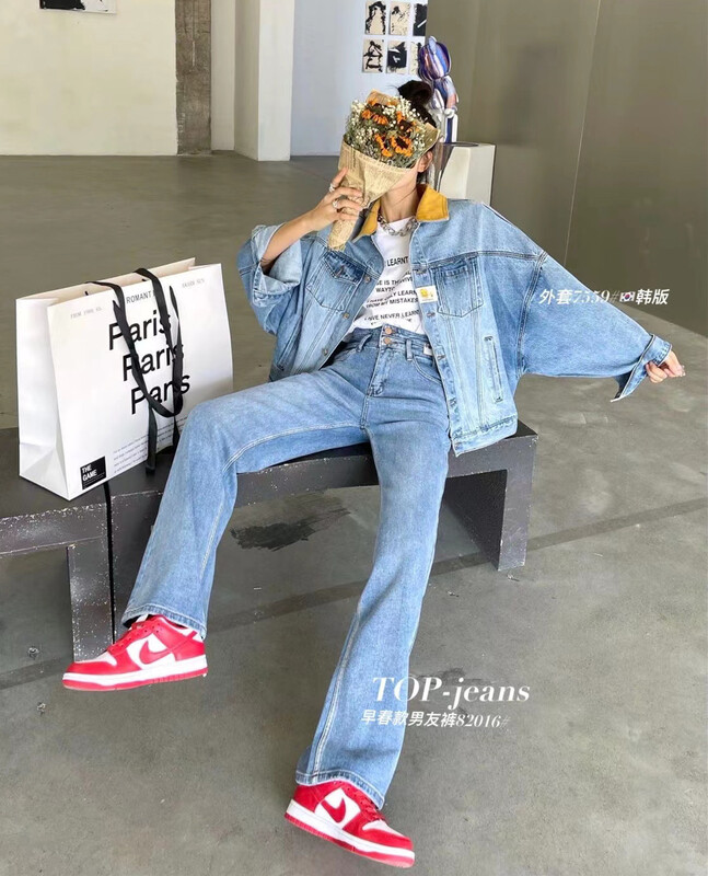 New year in early spring! [top] Korean fashion versatile loose color matching denim jacket 7559# XJ