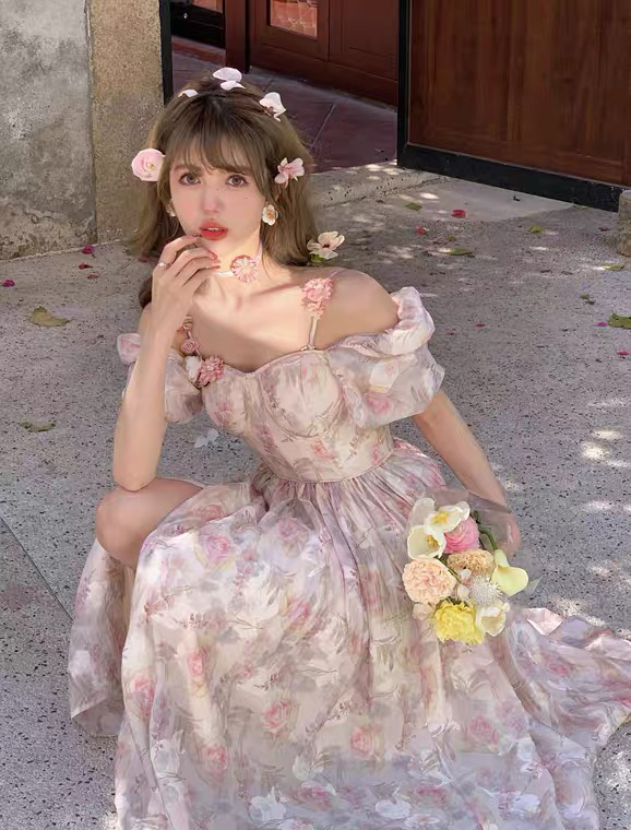 New in early summer! [L.L studio] New Retro romantic dress (with necklace) 7542# PCZ
