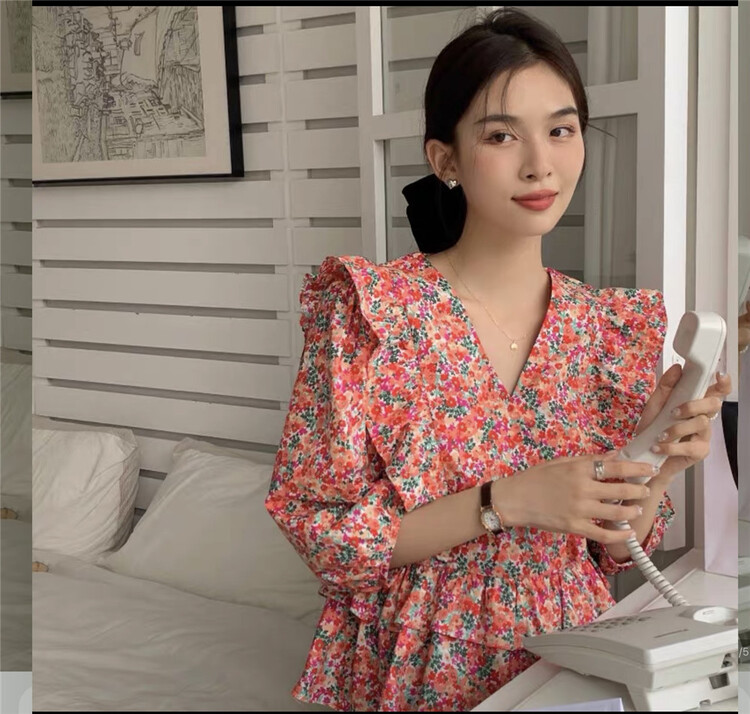 [set] French floral ruffled blouse 6008-3# zxx