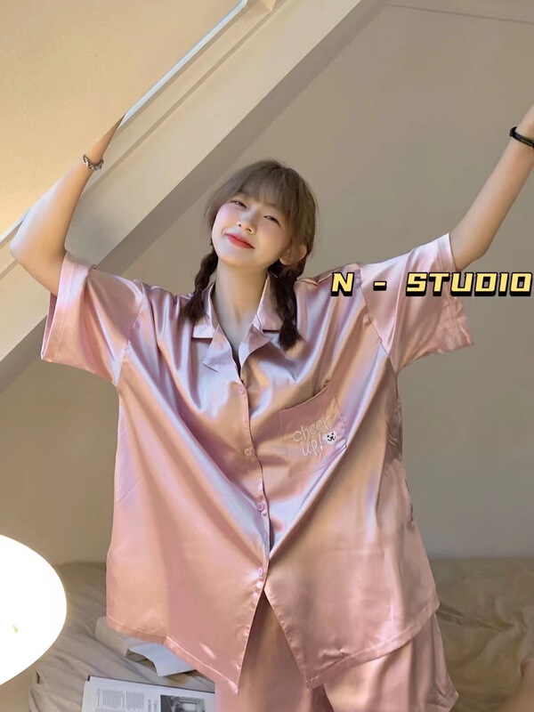 【N】 Home silk embroidered Top + shorts pajama set 0848# WTT