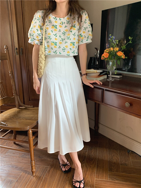 [timely rain] Han Feng ins versatile temperament high waist pleated slim skirt v2127# WPL