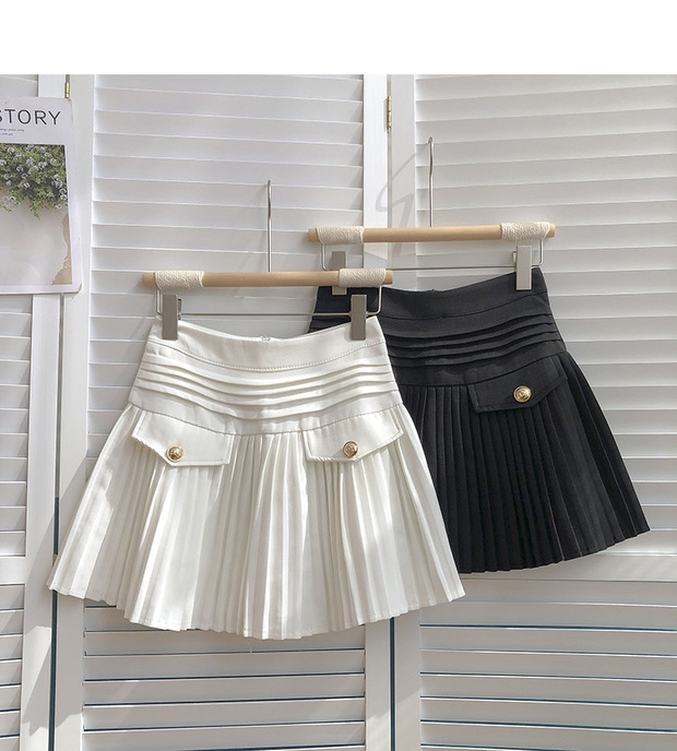 New year in early spring! [Gangan] pleated high waist fake pocket pleated skirt 6292# ll