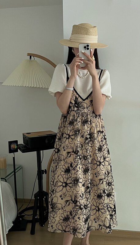 New in early summer! [sunshine] French Vintage floral floral suspender dress (excluding interior) 9555# cqw