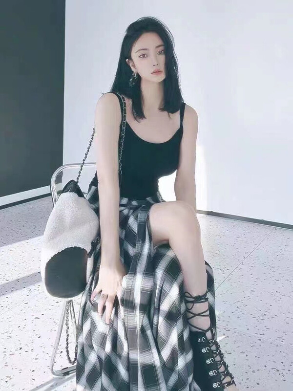 [mialiesy] fashion design sense two wear Plaid Dress 538\pcz